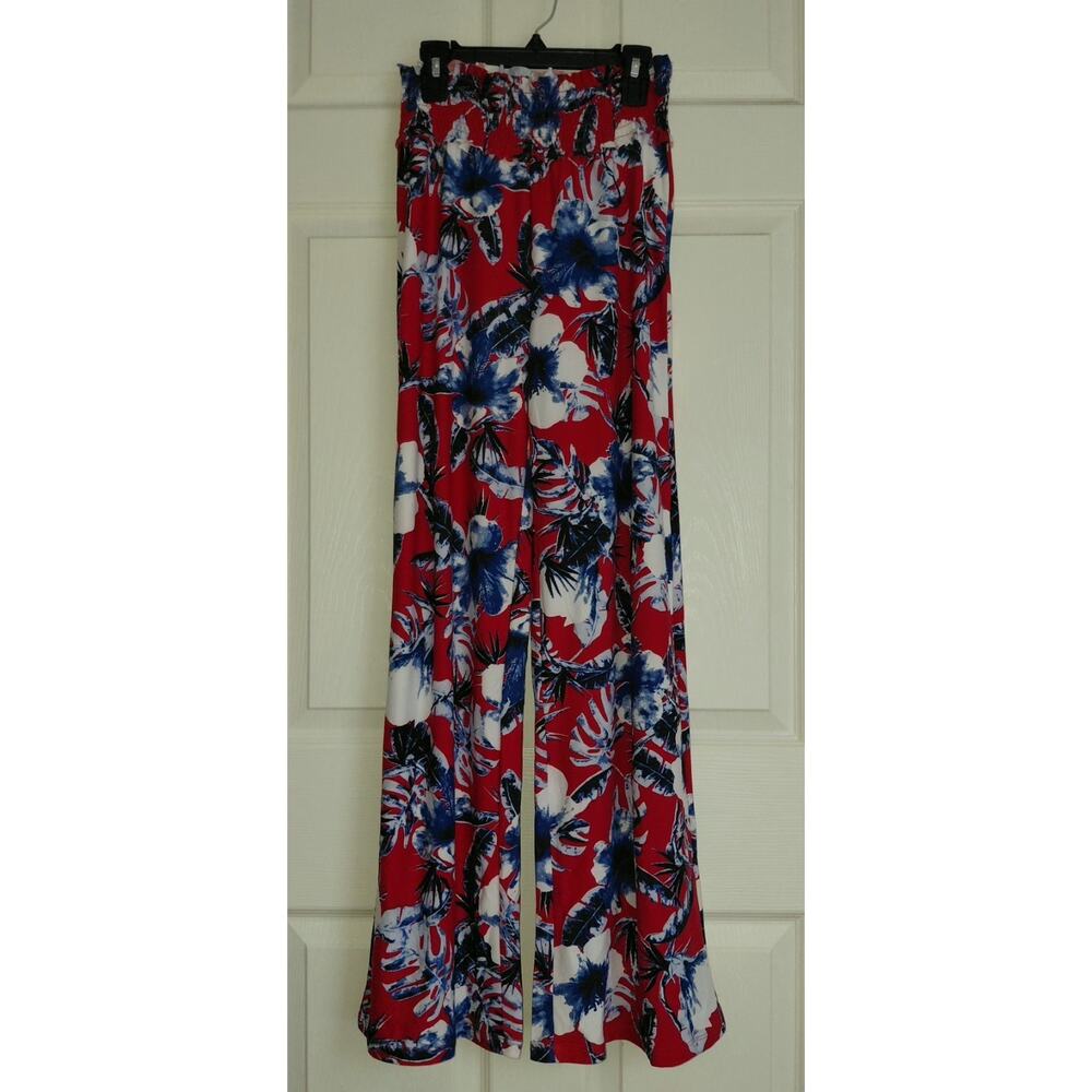 Floral Americana Smocked Waist Wide Leg Pants Women’s Juniors Fit Runs Small NWT